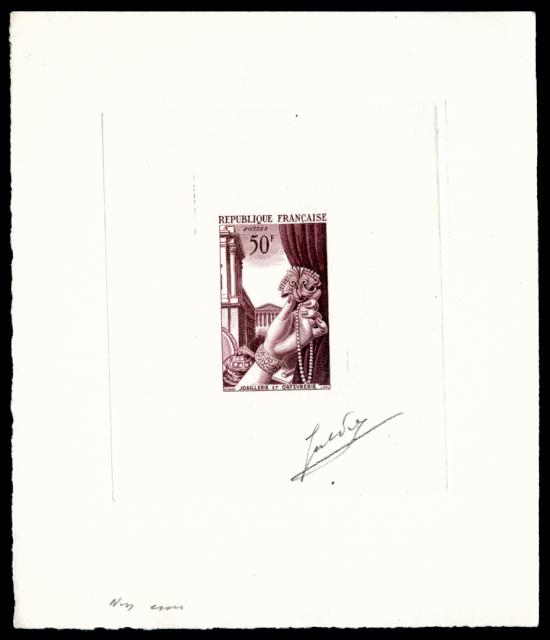France_1951_Yvert_973b-Scott_714b_unadopted_joaillerie_Type_II_dark-lilac_ba_AP