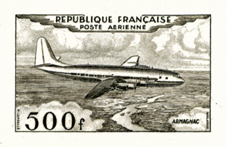 France_1953_Yvert_PA32a-Scott_C31a_unadopted_500f_Armagnac_sepia_ca_AP_detail
