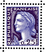 France_1960_Yvert_1263-Scott_968_tete_violet_521_Lx_fond_violet_533_Lx_typo_b_detail