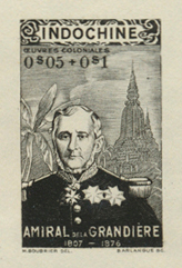 Indochine_1943_Yvert_263a-Scott_unadopted_5c_+_10c_Pierre_de_La_Grandiere_black_bb_AP_detail