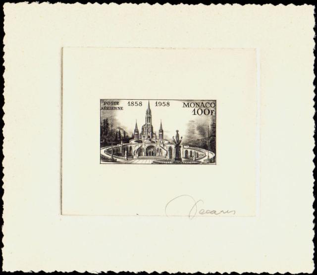 Monaco_1958_Yvert_PA69a-Scott_C51_unadopted_Lourdes_black_ab_AP