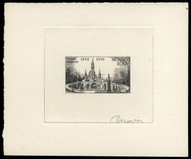 Monaco_1958_Yvert_PA69a-Scott_C51_unadopted_Lourdes_black_b_AP