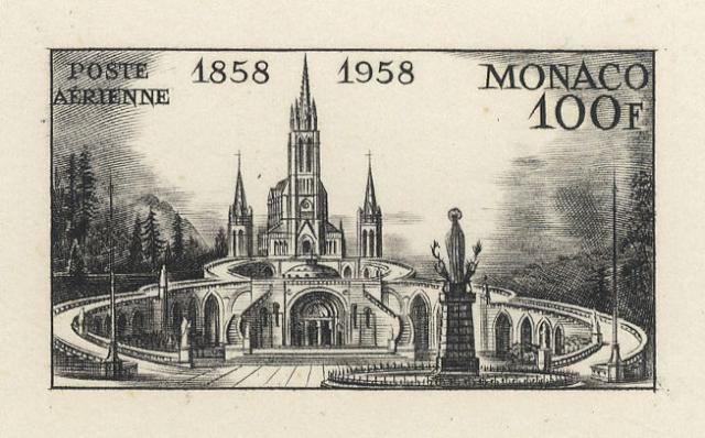 Monaco_1958_Yvert_PA69a-Scott_C51_unadopted_Lourdes_black_b_AP_detail