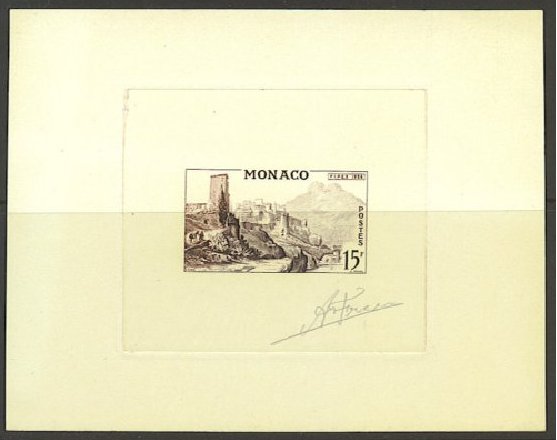 Monaco_1956_Yvert_448a-Scott_358_unadopted_Monaco_Palace_dark-brown_+_sepia