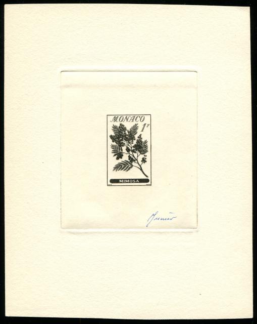 Monaco_1959_Yvert_516a-Scott_440_unadopted_1f_Mimosa_black_a_AP