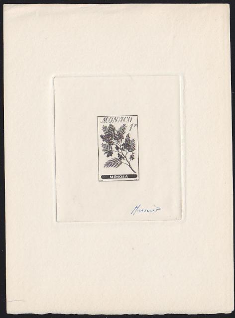 Monaco_1959_Yvert_516a-Scott_440_unadopted_1f_Mimosa_black_c_AP