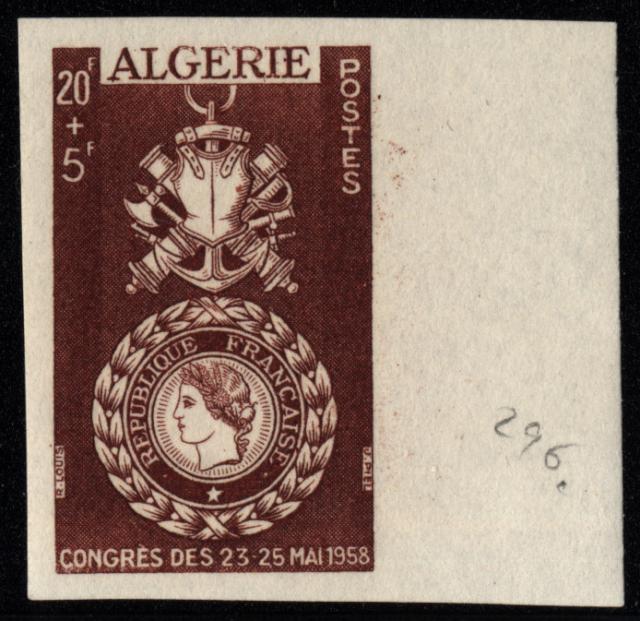 Algeria_1952_Yvert_296a-Scott_B65_unadopted_20f_+_5f_Medaille_militaire_n_ESS