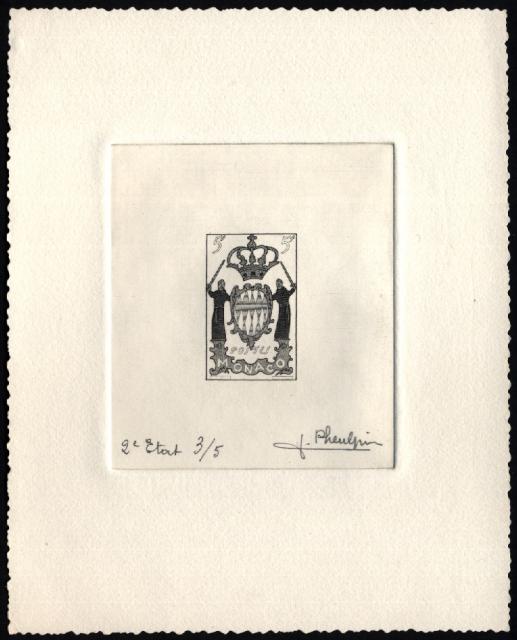 Monaco_1954_Yvert_411a-Scott_318_unissued_in_TD_armoirie_2eme_etat_black_ba_AP