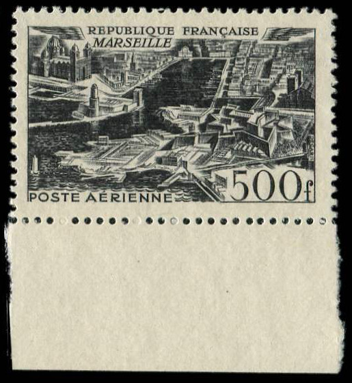 France_1949_Yvert_PA27a-Scott_C26a_unadopted_Marseille_500f_black_US