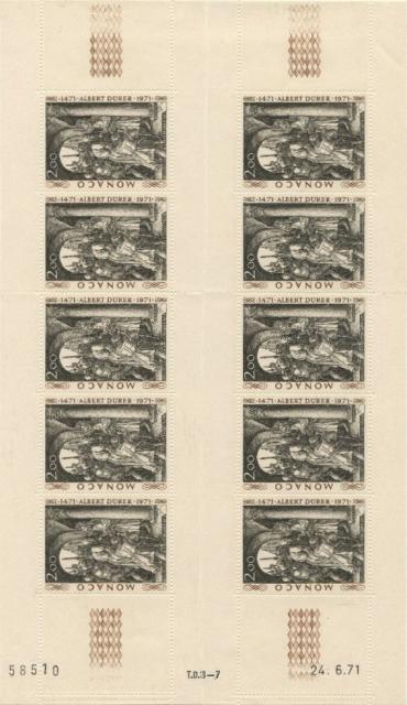 Monaco_1972_Yvert_876A-Scott_817_unissued_Albert_instead_of_Albrecht_Durer_full_sheet_c_US