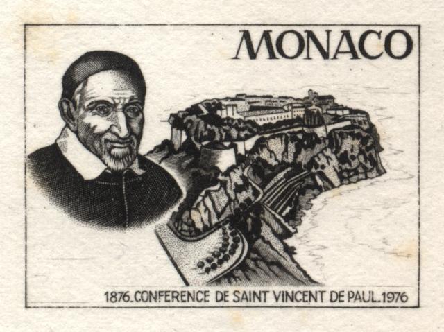 Monaco_1976_Yvert_1067a-Scott_1038_unadopted_St_Vincent-de-Paul_1er_etat_black_c_AP_detail