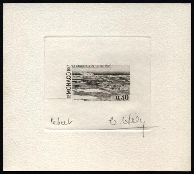 Monaco_1977_Yvert_1105a-Scott_1075_unadopted_Sailing_Ship_Princesse_Alice_II_1er_etat_black_AP