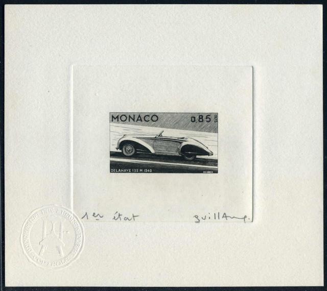 Monaco_1975_Yvert_1025a-Scott_987_unadopted_Delahaye_135_M_1er_etat_black_AP