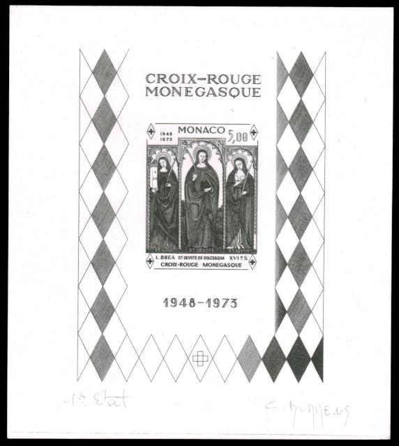 Monaco_1972_Yvert_BF7a-Scott_864_unadopted_Dolceaqua_Red_Cross_1er_etat_black_ab_AP