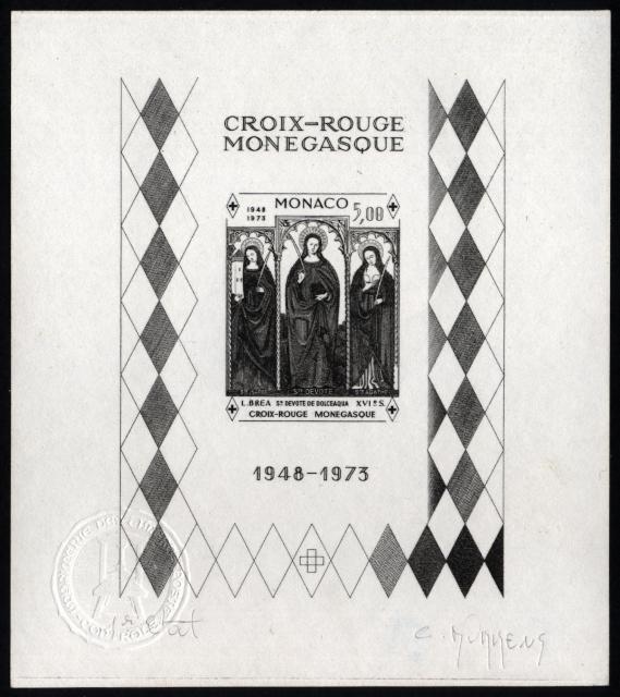 Monaco_1972_Yvert_BF7a-Scott_864_unadopted_Dolceaqua_Red_Cross_1er_etat_black_aa_AP