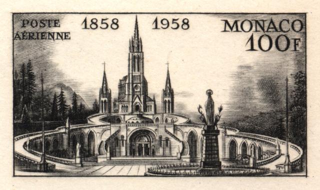 Monaco_1958_Yvert_PA69a-Scott_C51_unadopted_Lourdes_black_f_AP_detail