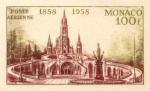 Monaco_1958_Yvert_PA69a-Scott_C51_unadopted_Lourdes_brown_+_olive-green_AP_detail