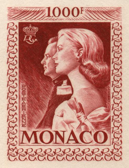 Monaco_1959_Yvert_PA72a-Scott_C55_unadopted_1000f_Grace_et_Rainier_III_gros_red_c_AP_detail