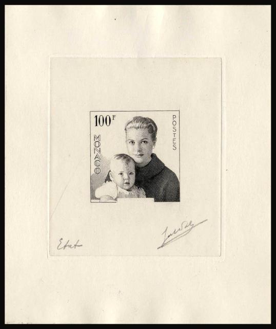 Monaco_1958_Yvert_489a-Scott_409_unadopted_Grace_and_Caroline_2eme_etat_black_a_AP