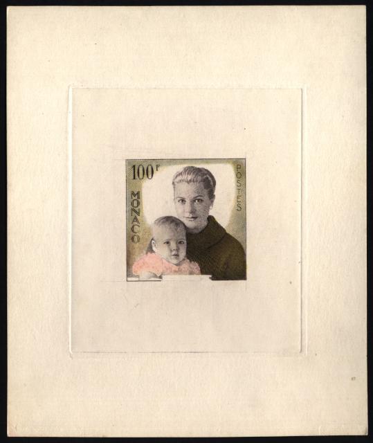Monaco_1958_Yvert_489a-Scott_409_unadopted_Grace_and_Caroline_3eme_etat_hand_multicolor_aa_AP