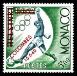 Monaco_1960_Yvert_522A-Scott_5f_football_red_overprint_k_US