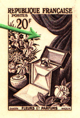 France_1951_Yvert_974a-Scott_715a_unadopted_20f_fleurs_et_parfums_Type_I_sepia_ATP_detail