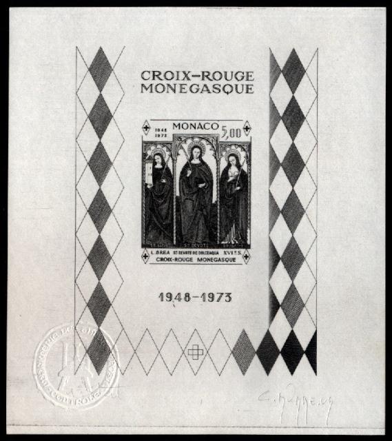 Monaco_1972_Yvert_BF7a-Scott_864_unadopted_Dolceaqua_Red_Cross_1er_etat_black_c_AP