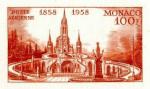 Monaco_1958_Yvert_PA69a-Scott_C51_unadopted_Lourdes_red-orange_AP_detail