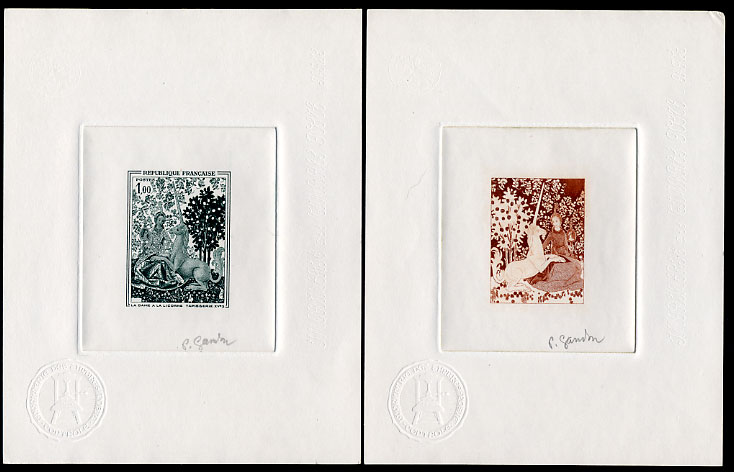 France_1964_Yvert_1425-Scott_1107_positive_dark-green_+_negative_brown