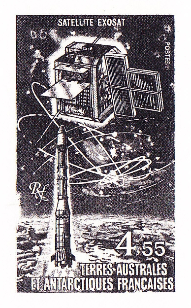 FSAT_1980_Yvert-Scott_unissued_4f55_unadopted_Satellite_Exosat_black_ab_AP_detail