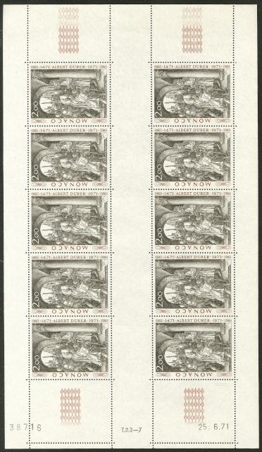 Monaco_1972_Yvert_876A-Scott_817_unissued_Albert_instead_of_Albrecht_Durer_full_sheet_d_US