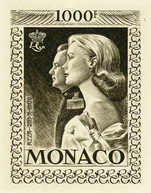 Monaco_1959_Yvert_PA72b-Scott_C55_unadopted_1000f_Grace_et_Rainier_III_maigre_black_g_AP_detail