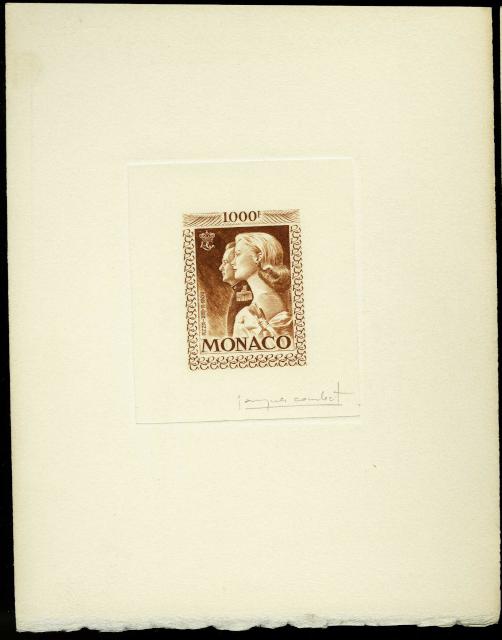 Monaco_1959_Yvert_PA72b-Scott_C55_unadopted_1000f_Grace_et_Rainier_III_maigre_brown-orange_a_AP