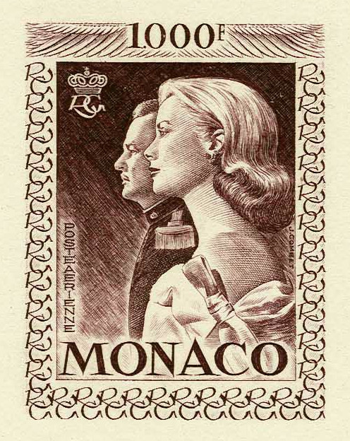 Monaco_1959_Yvert_PA72b-Scott_C55_unadopted_1000f_Grace_et_Rainier_III_maigre_dark-brown_b_AP_detail
