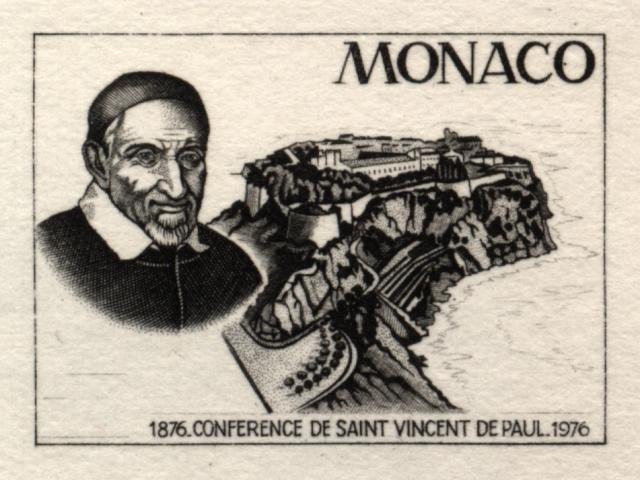 Monaco_1976_Yvert_1067a-Scott_1038_unadopted_St_Vincent-de-Paul_1er_etat_black_d_AP_detail