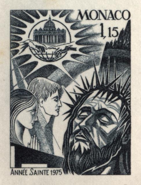 Monaco_1975_Yvert_1015a-Scott_973_unadopted_Holy_Year_dark-grey_a_AP_detail