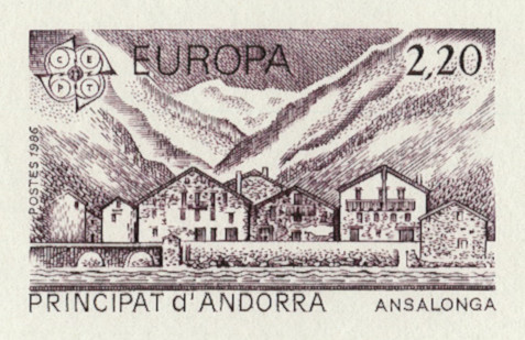 Andorra_1986_Yvert_348-Scott_344_dark-lilac_detail