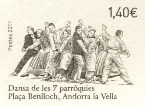 Fr_Andorra_2011_Yvert_712a-Scott_unadopted_1E40_dance_positive_etat_sepia_b_AP_detail