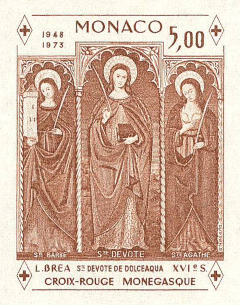 Monaco_1972_Yvert_BF7a-Scott_864_unadopted_Dolceaqua_Red_Cross_brown_eb_ESS_detail
