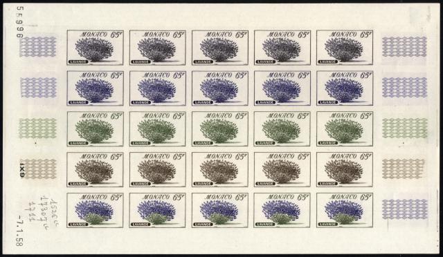 Monaco_1959_Yvert_521a-Scott_445_unadopted_65f_Lavande_full_sheet_aa_ESS