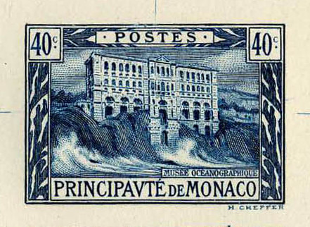 Monaco_1922_Yvert_55a-Scott_41_unadopted_40c_Oceanagraphic_Museum_blue_1117_Lx_COLL_detail