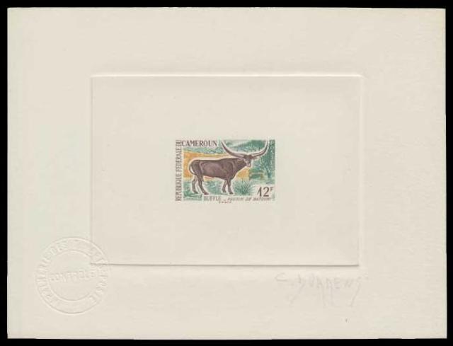 Cameroun_1962_Yvert_348a-Scott_367_unadopted_12f_Buffle_dark-green_+_dark-brown_+_brown_e_AP