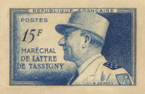 France_1952_Yvert_920a-Scott_675a_unadopted_Marechal_de_Lattre_Type_I-b_blue_1125_Lx_CP_detail