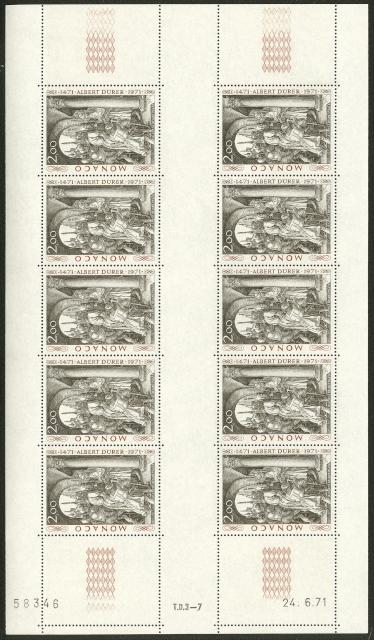 Monaco_1972_Yvert_876A-Scott_817_unissued_Albert_instead_of_Albrecht_Durer_full_sheet_e_US