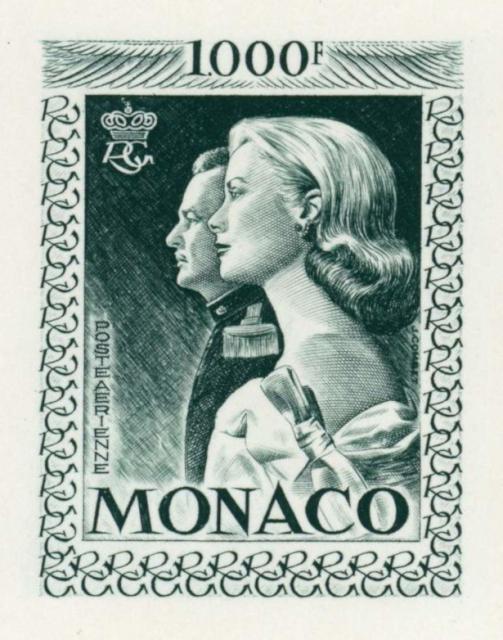 Monaco_1959_Yvert_PA72b-Scott_C55_unadopted_1000f_Grace_et_Rainier_III_maigre_dark-green_c_AP_detail
