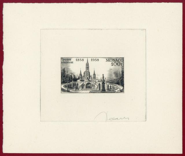 Monaco_1958_Yvert_PA69a-Scott_C51_unadopted_Lourdes_black_g_AP