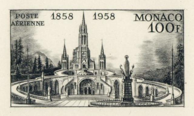 Monaco_1958_Yvert_PA69a-Scott_C51_unadopted_Lourdes_black_g_AP_detail