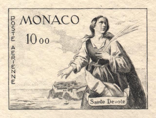 Monaco_1960_Yvert_PA78a-Scott_C58_unadopted_St_Devote_2eme_etat_dark-grey_AP_detail