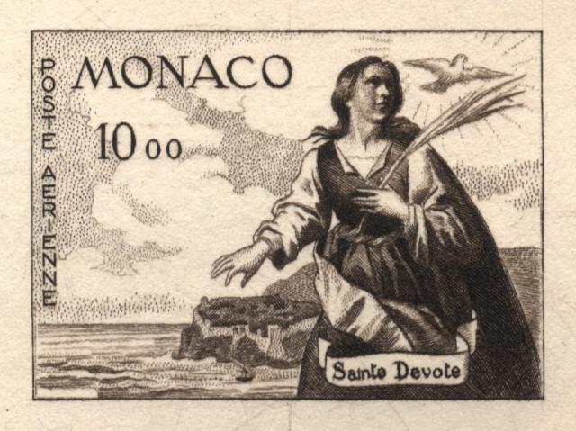 Monaco_1960_Yvert_PA78a-Scott_C58_unadopted_St_Devote_dark-brown_aa_AP_detail_a