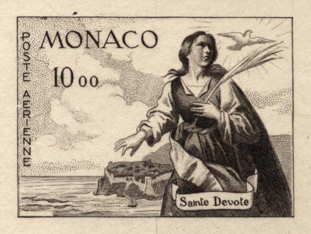 Monaco_1960_Yvert_PA78a-Scott_C58_unadopted_St_Devote_dark-brown_b_AP_detail